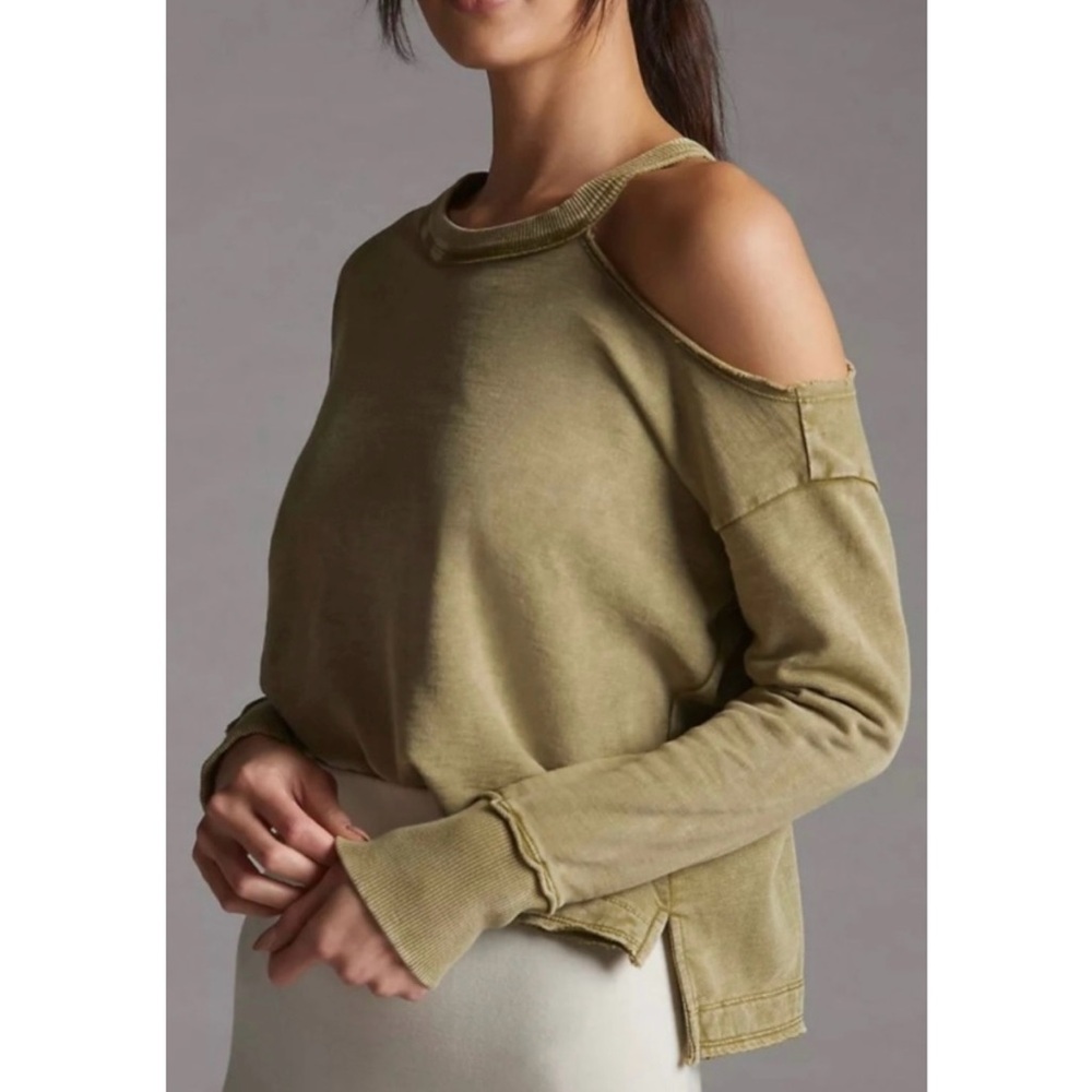 Anthropologie Pilcro Moss Green Crewneck One Shoulder Sweatshirt